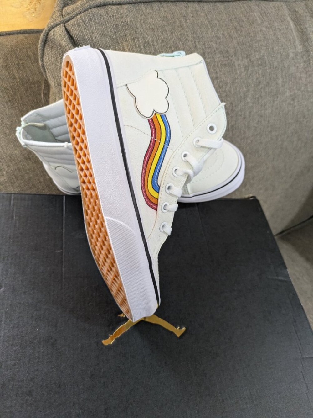 VANS Sk8-hi Zip Rainbow Sidestripe Blue White Kids Shoes Size 3 - Picture 6 of 8